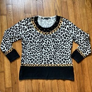 Leopard Print Sweater with Gold Accents